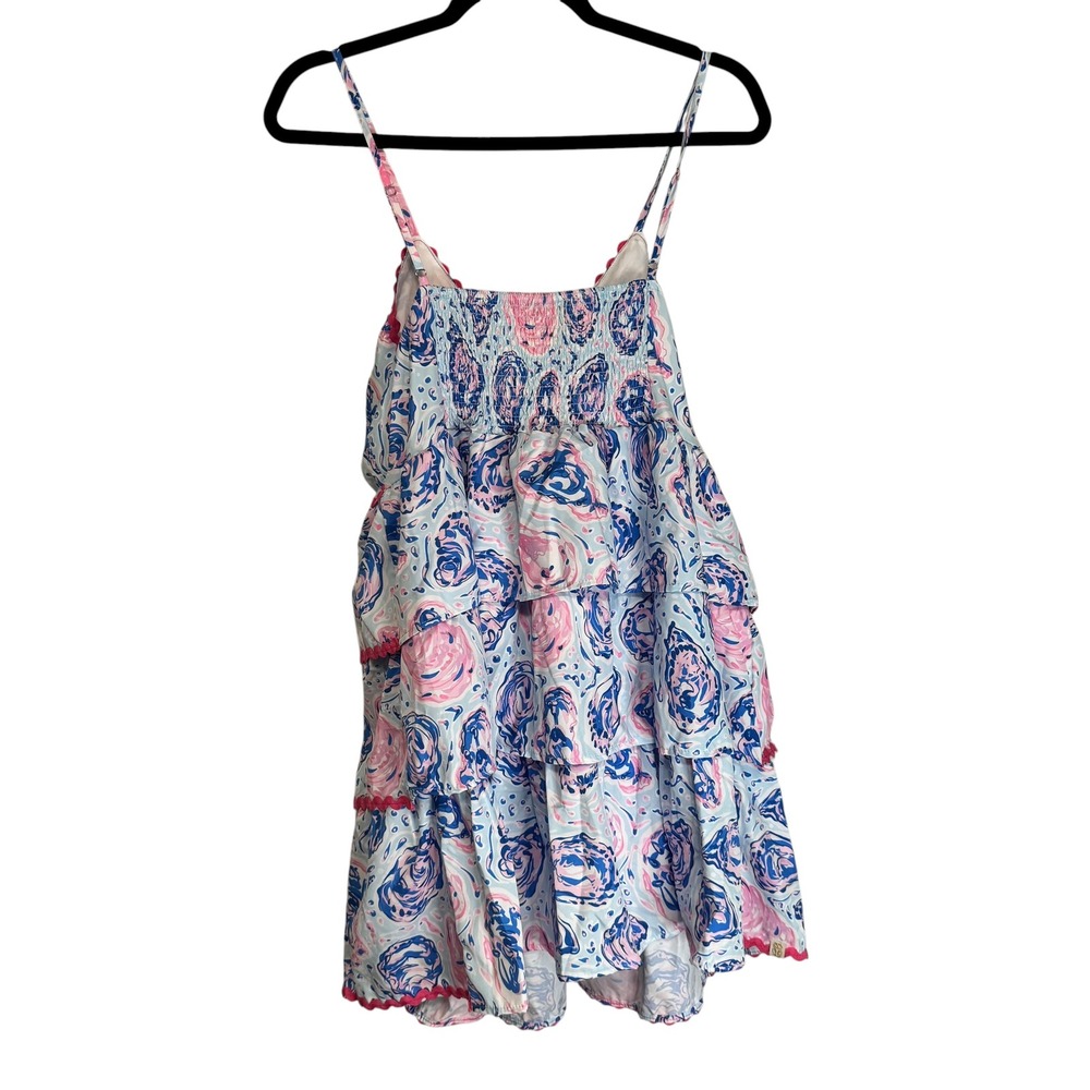 Simply Southern Oyster Tiered Mini Dress Blue Pink Ric-Rac Trim Large NEW - Picture 5 of 9